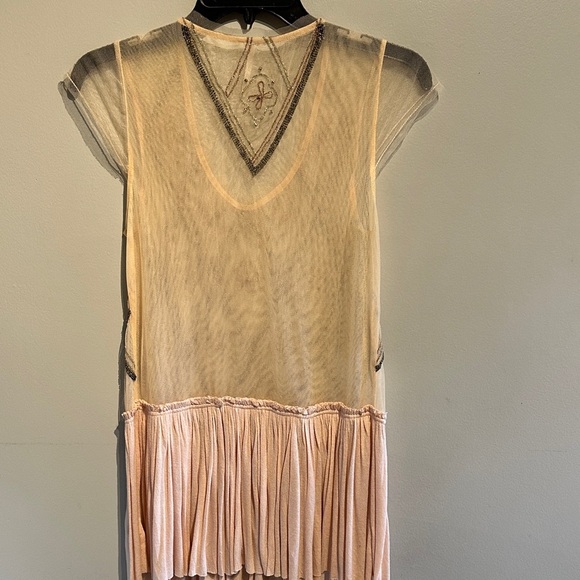 Free People Sheer Embroidered Short Sleeve Top - pink and Black - Picture 7 of 10